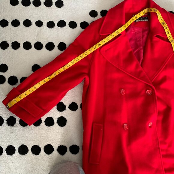 Vintage 90s Red Wool Cashmere Long Overcoat Double Breasted Belted Trench Coat - Picture 15 of 16